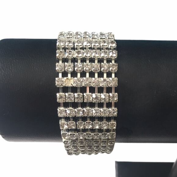 Vintage Multi-Cup Chain Rhinestone Bracelet Silver - Picture 2 of 5